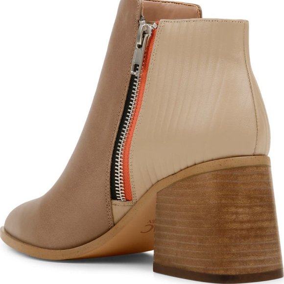 NIB! ZAC POSEN Oatmeal and Tan Leather Block Heel Ankle Boot Sz 9M - Picture 4 of 5